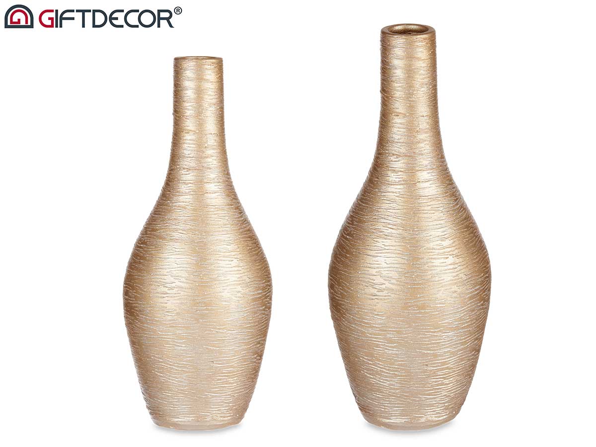 Gold Ceramic Striped Vase 40 cm