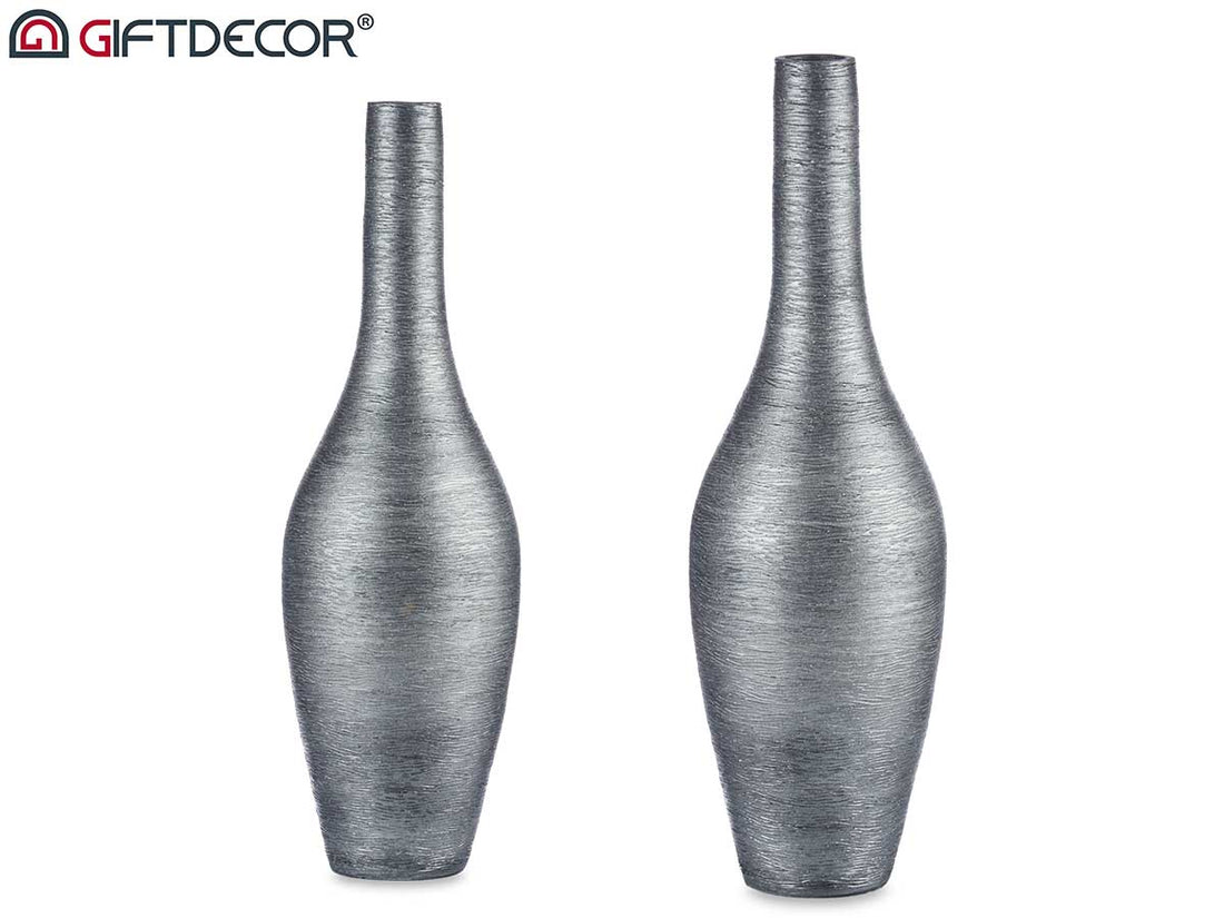 Silver Ceramic Striped Vase 80 cm