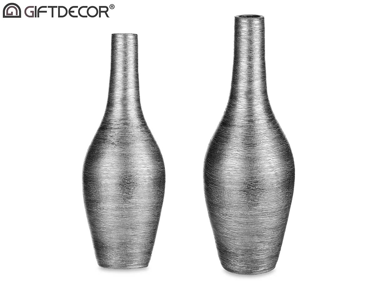 Silver Ceramic Striped Vase 60 cm