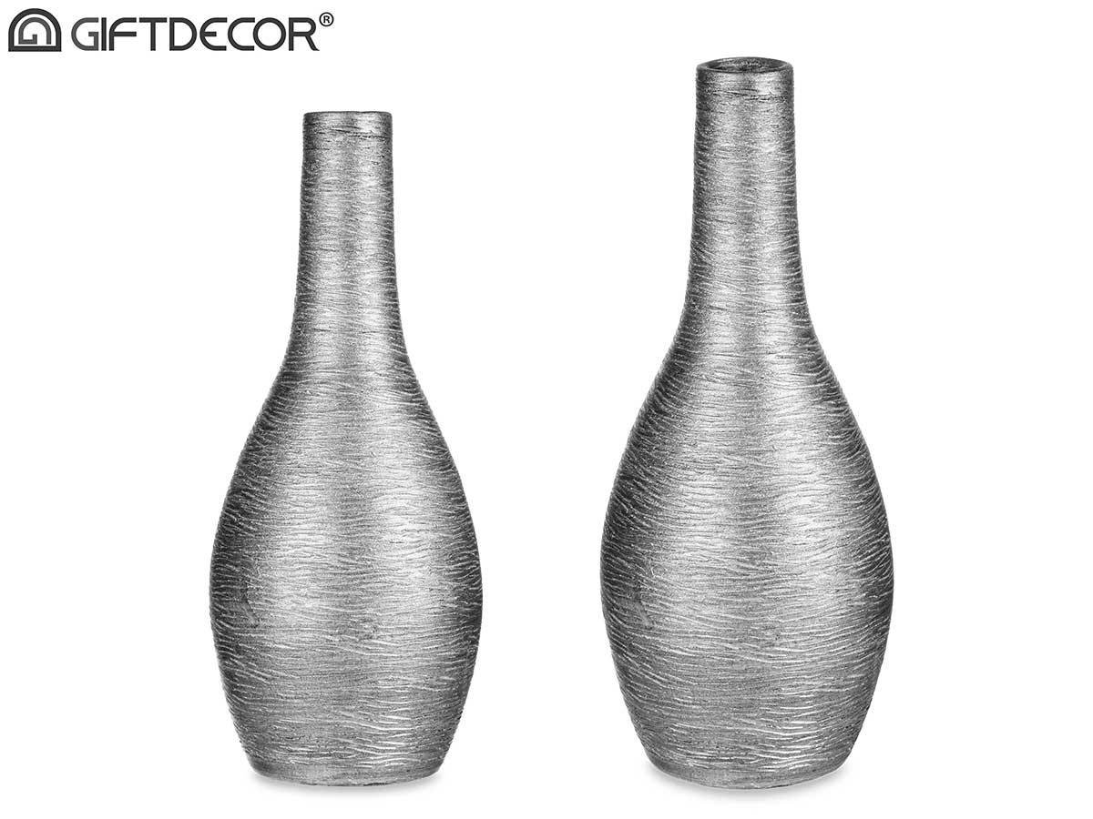 Silver Ceramic Striped Vase 40 cm