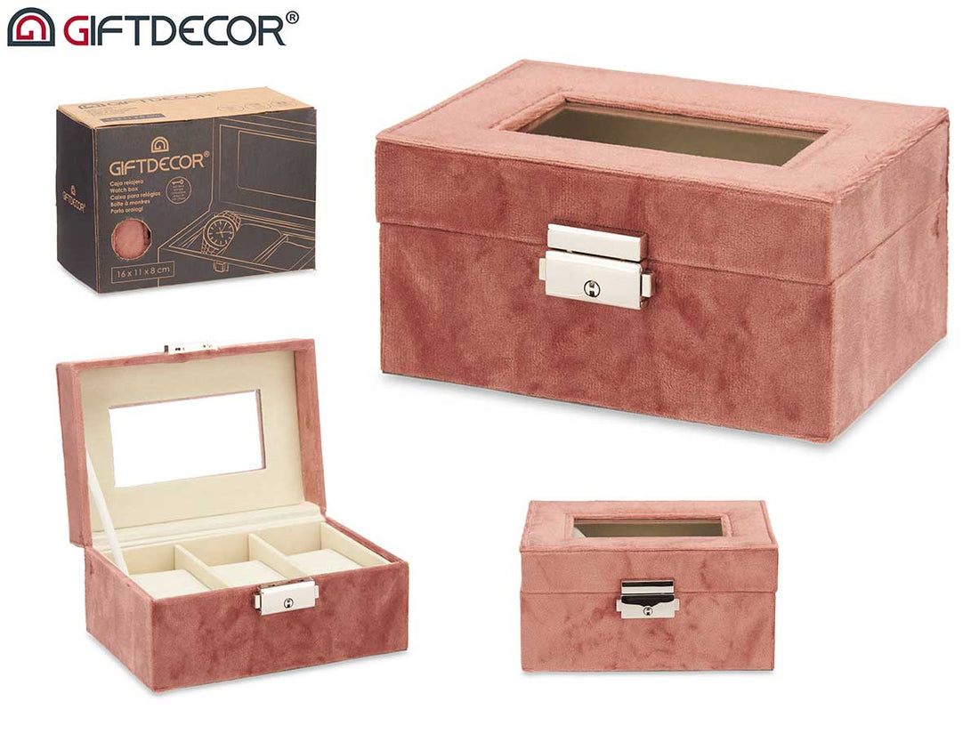 Caja De Reloj Tres Ranuras Y Cerradura Rosa