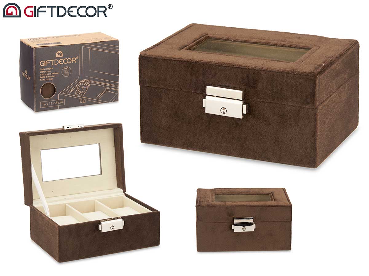 Caja Para Reloj 3 Ranuras Y Cerradura Marrón Oscuro