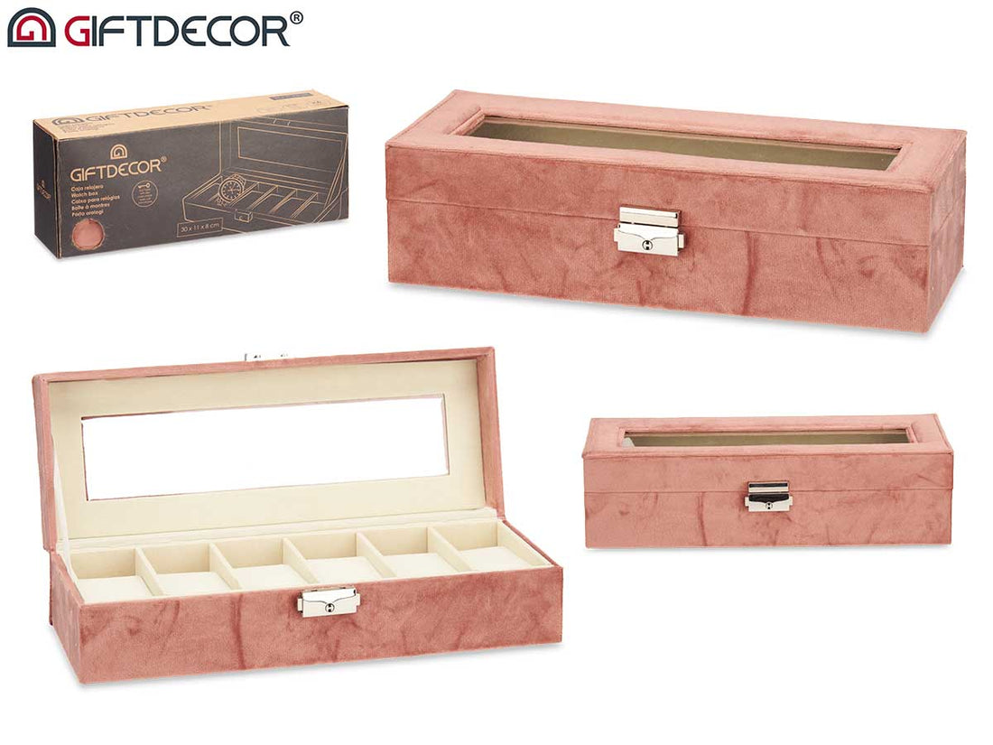 Watch Box 6 Slots And Lock Pink