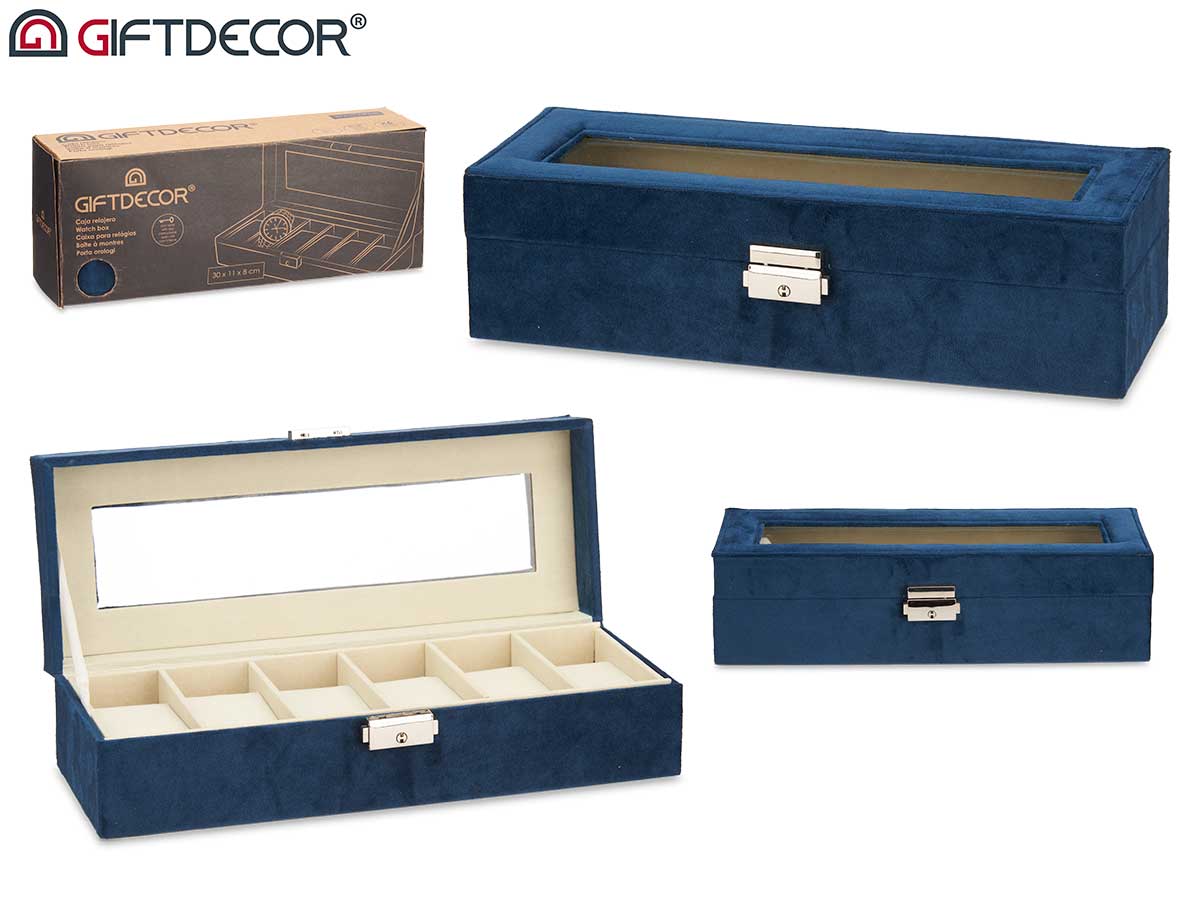 Watch Box 6 Slots And Lock Petrol Blue