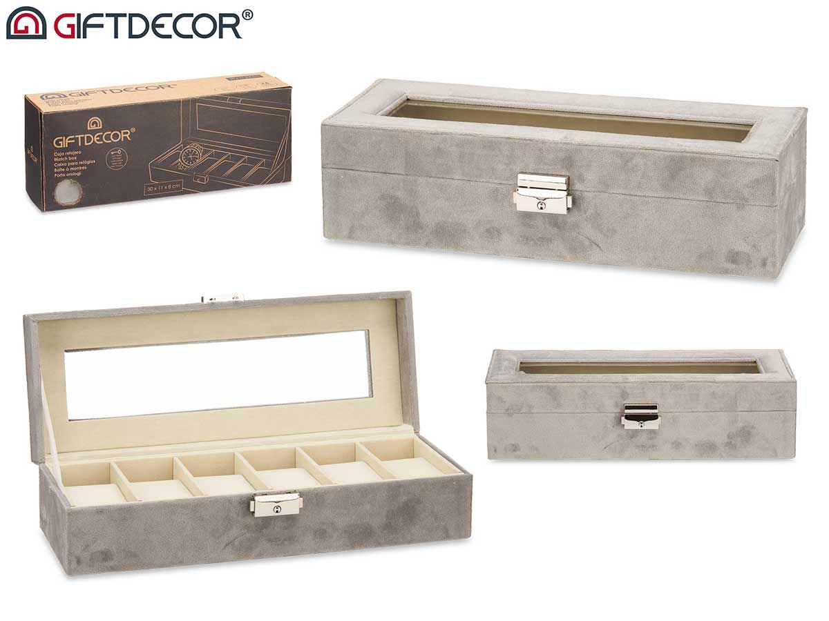 Watch Box 6 Slots And Lock Light Grey