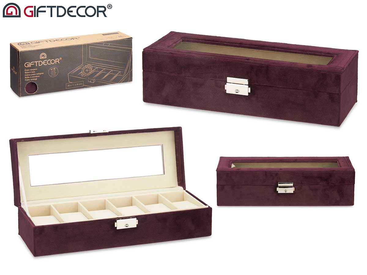 Watch Box 6 Slots And Lock Burgundy