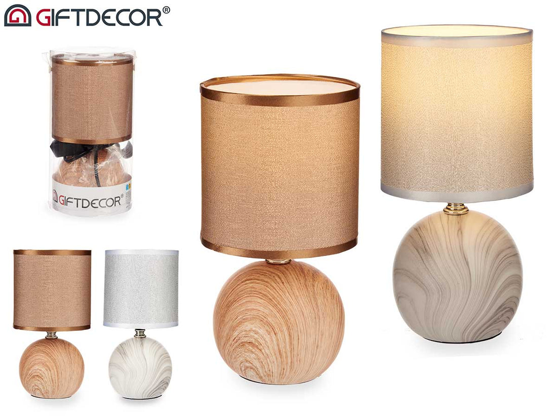 Wooden Effect Round Base Lamp Assort 2 Colours