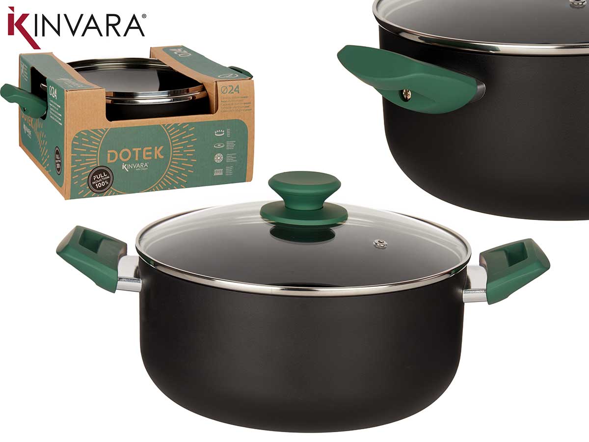 24 Cm Green Pressed Aluminium Pan With Lid