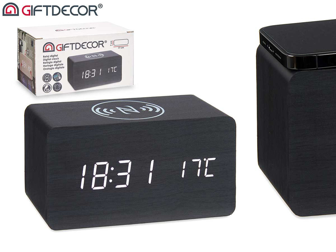 Black Clock W Alarma Cargador Temperatura Mov