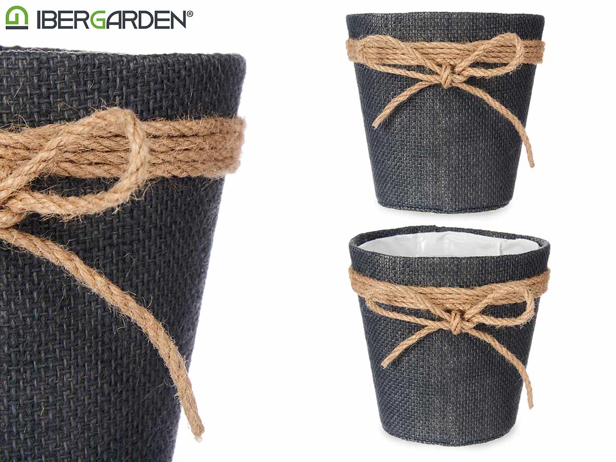 Grey Fabric Flower Pot With Bow 12,5X12Cm