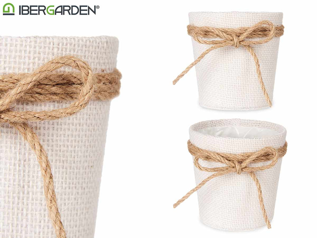 White Fabric Flower Pot With Bow 10X10Cm