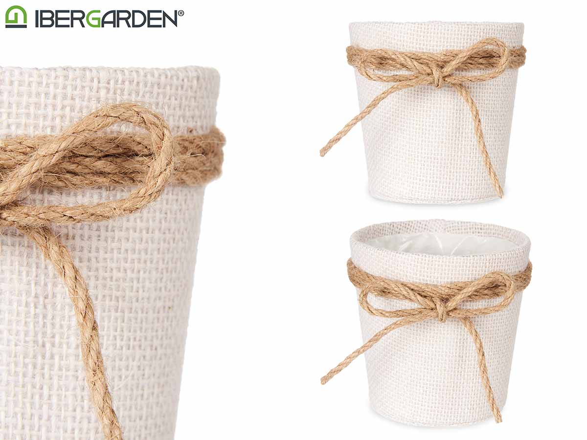 Vaso de Flor de Tecido Branco com Laço 10X10Cm