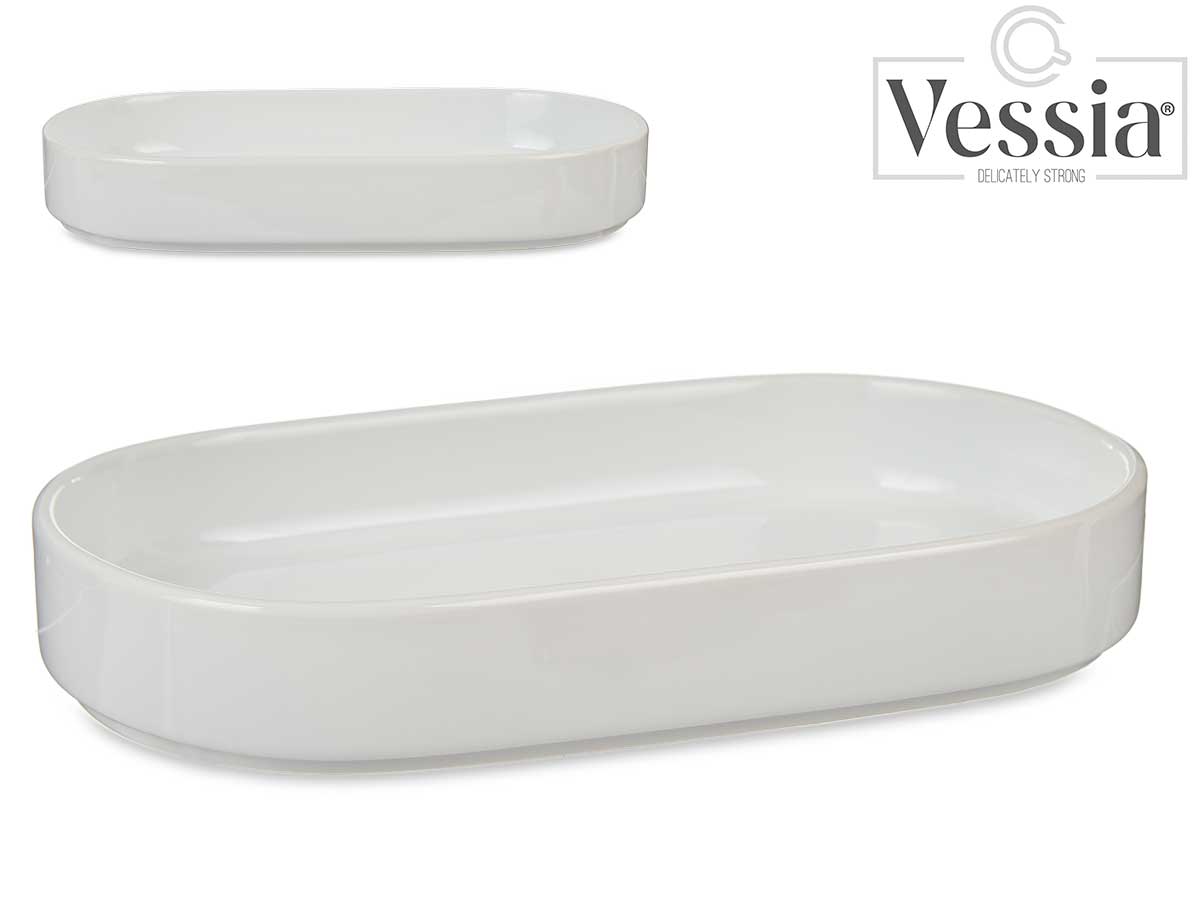 Plato de servir de porcelana blanca ovalada de 24 cm