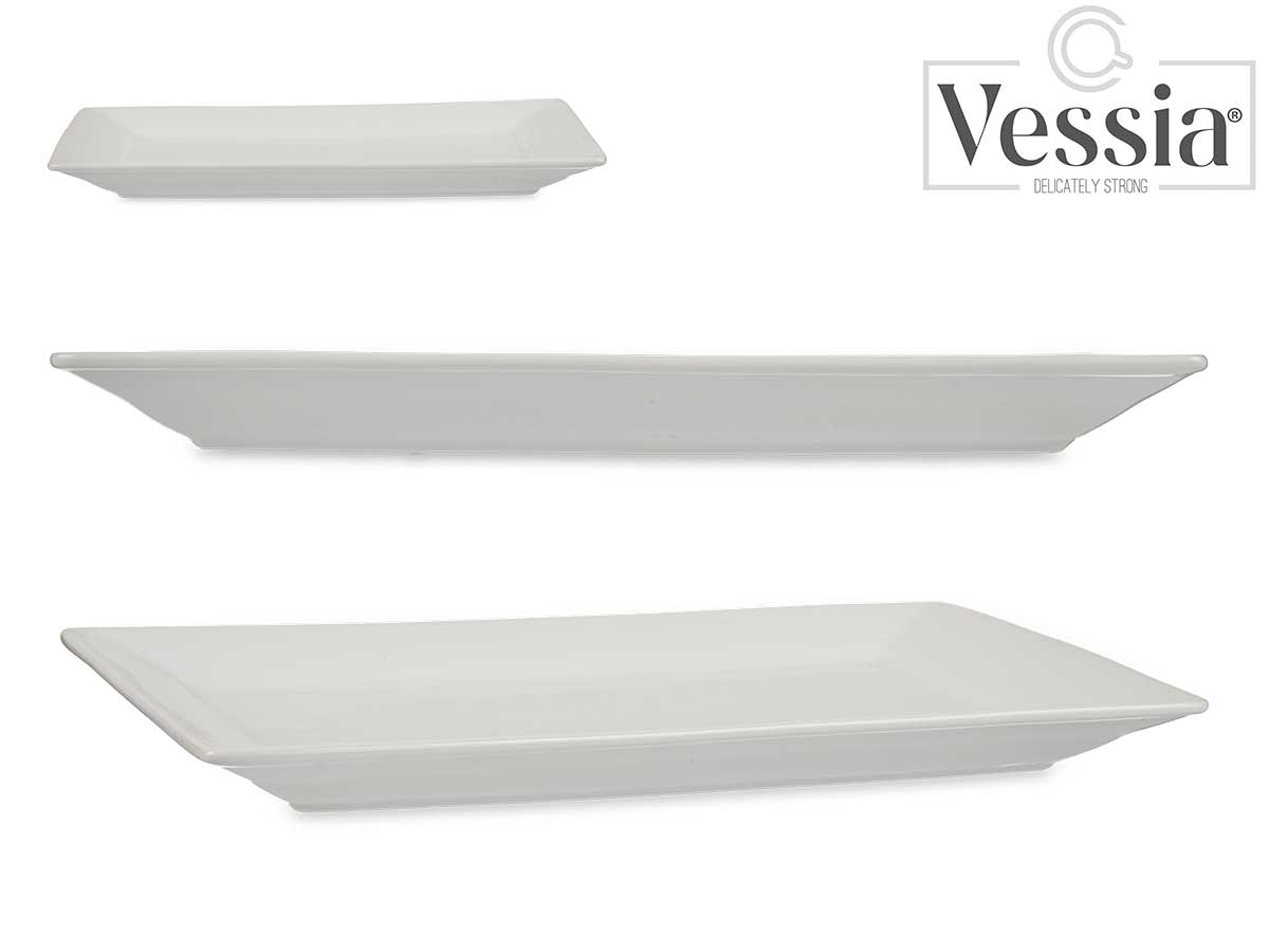 Plato de Servicio Rectangular de Porcelana Blanca 36Cm