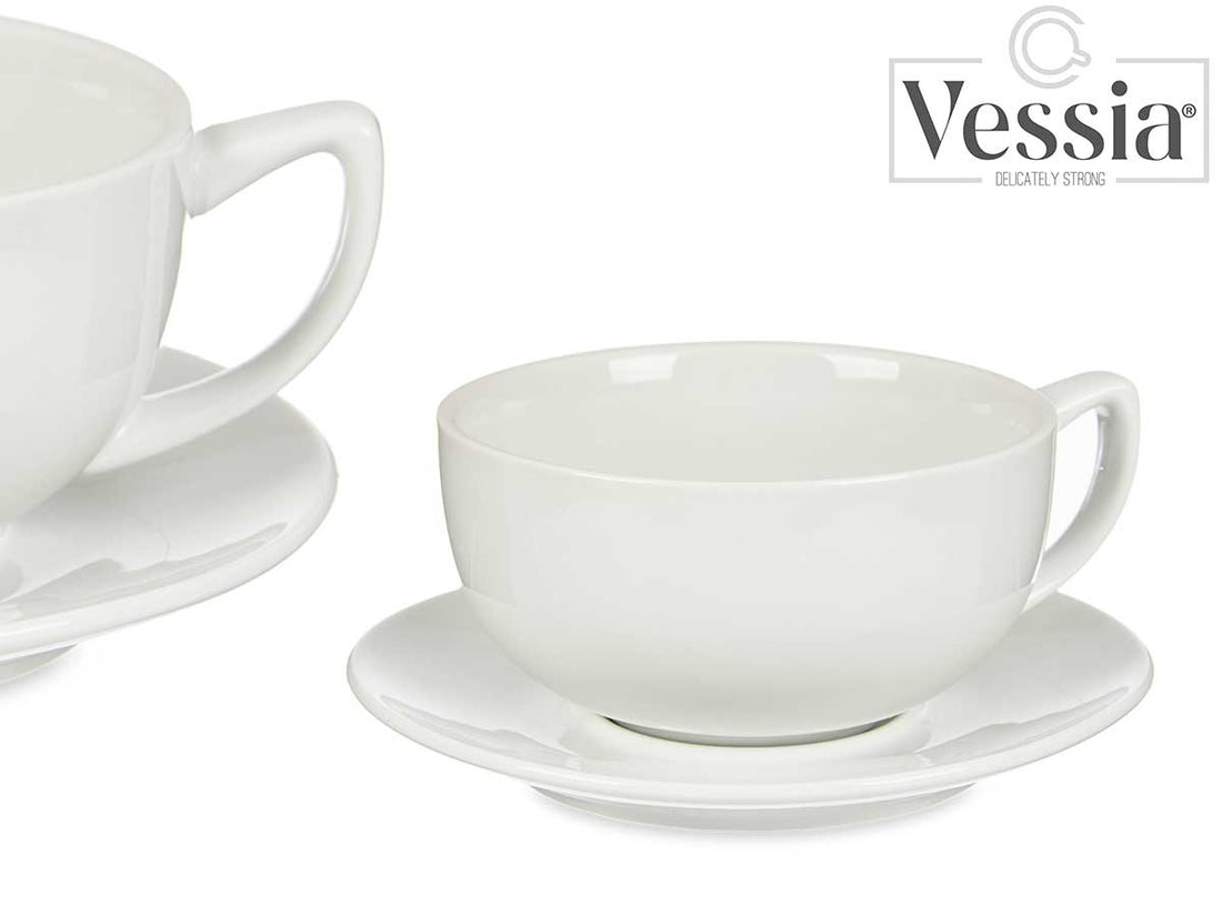 Taza y platillo de porcelana blanca de 400 ml