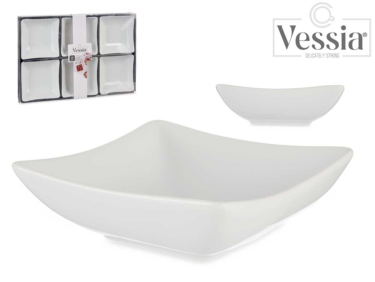 Conjunto de 6 tigelas quadradas de porcelana branca de 12 cm para aperitivos