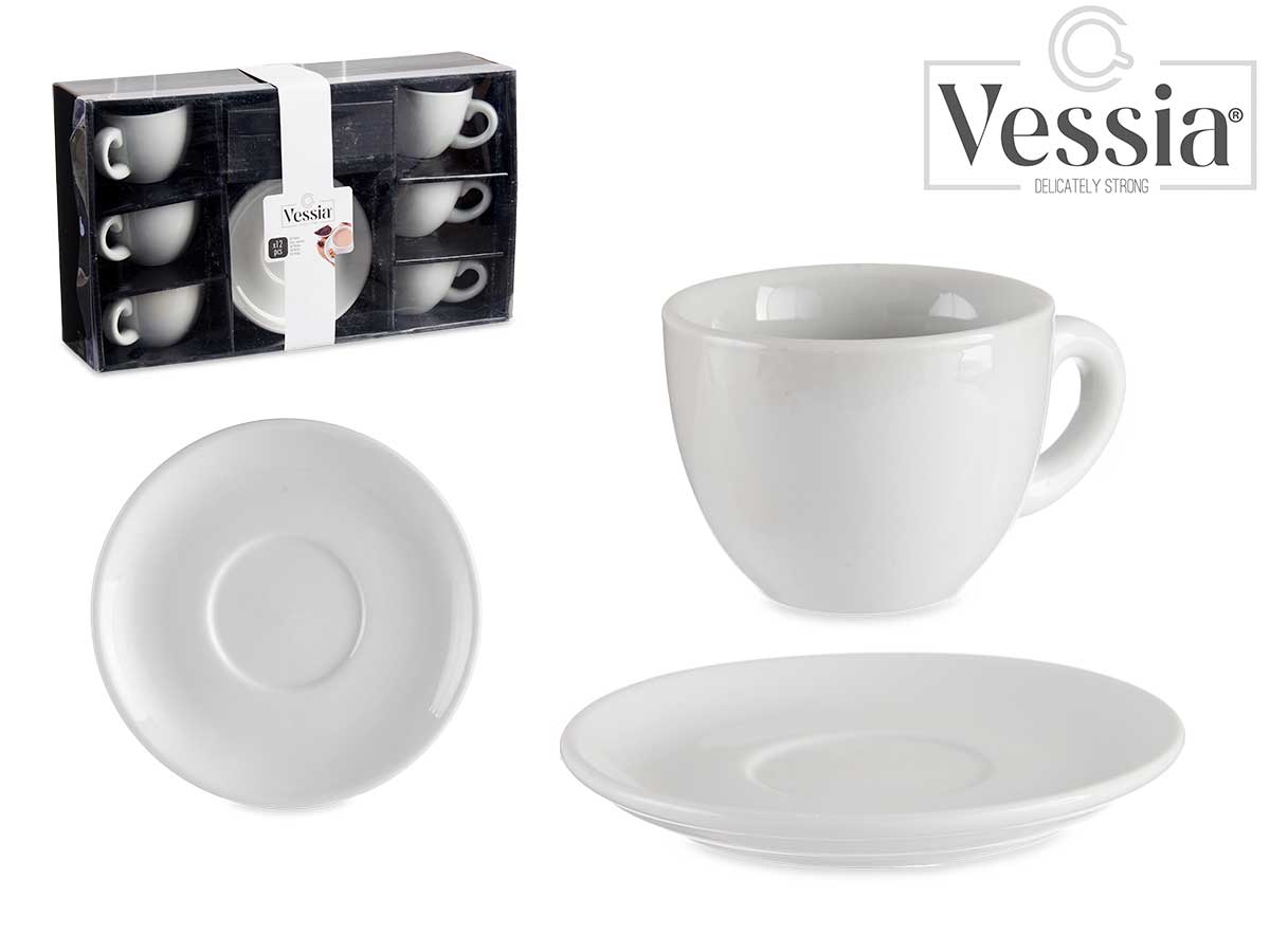 Set 6 Tazas Café Porcelana Blanca C Plato 250Ml