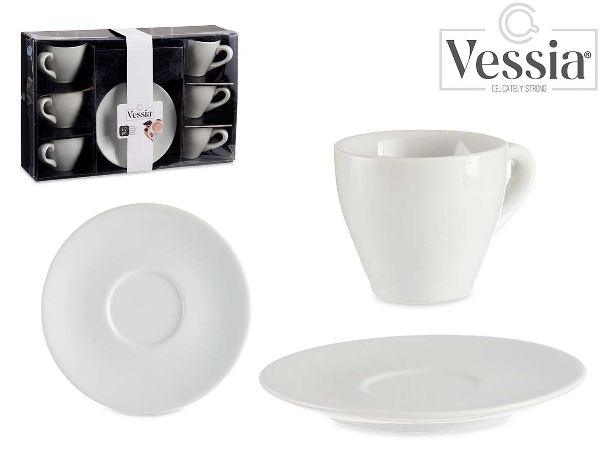 Set 6 Tazas Café Porcelana Blanca C Plato 200Ml