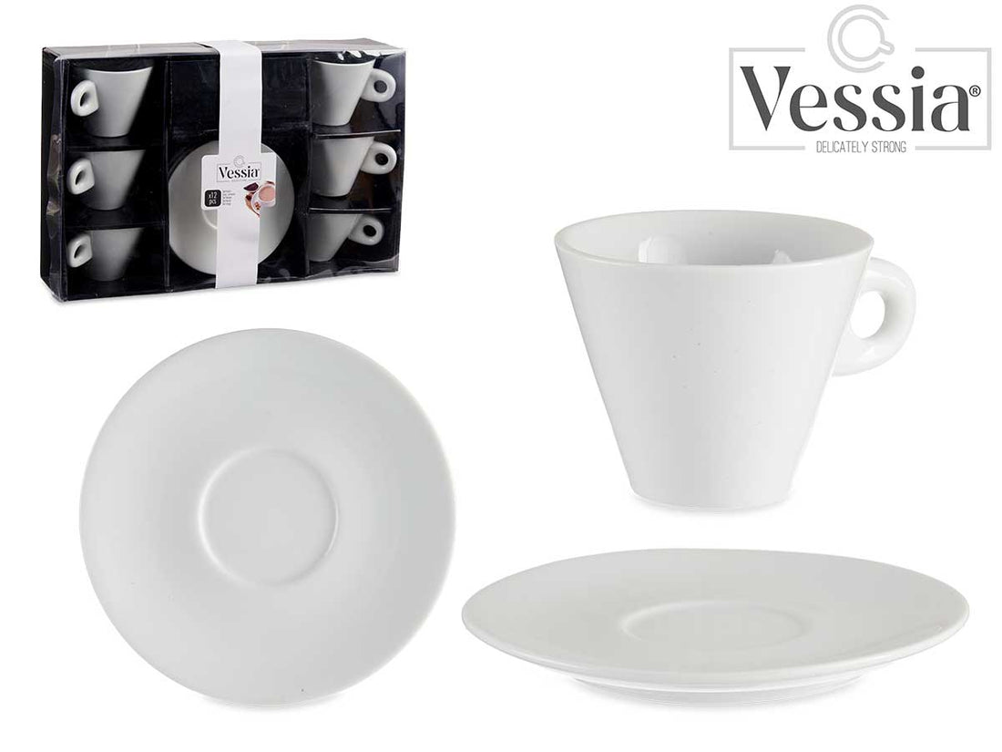 Set 6 200Ml White Porcelain Coffee Cups W Saucer