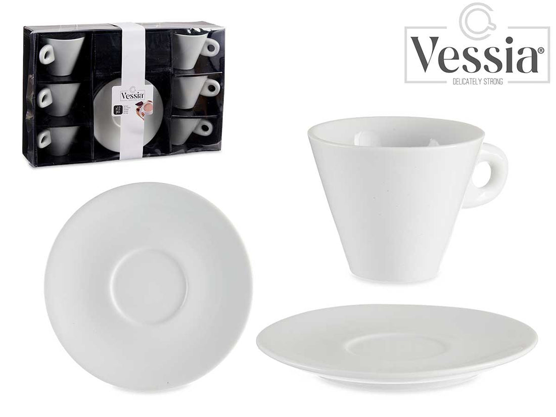 Conjunto de 6 xícaras de café de porcelana branca de 200 ml com pires