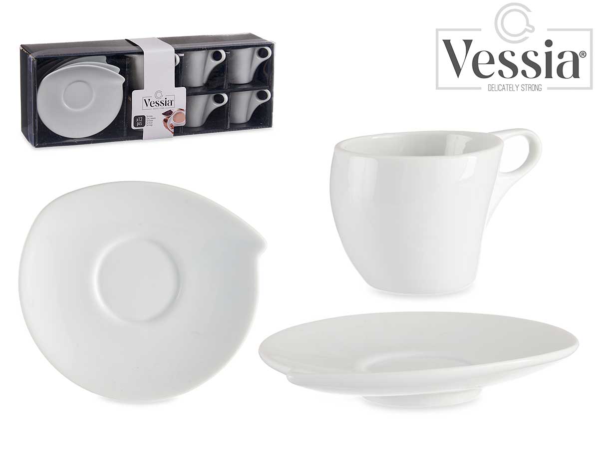 Set 6 Tazas Porcelana Blanca Con Platillo 120Ml