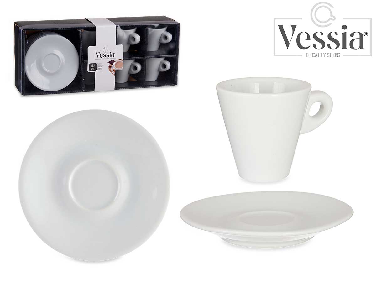 Set 6 Tazas Café Porcelana Blanca 120Ml Con Platillo