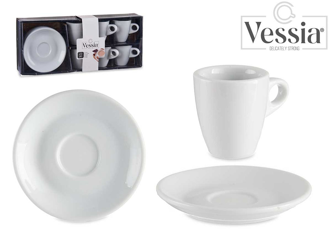 Set 6 90Ml White Porcelain Cups With Saucer