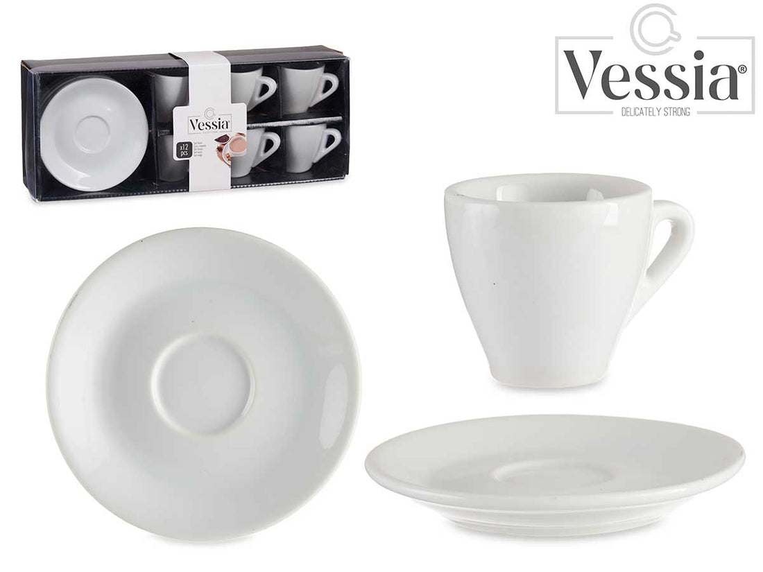 Set 6 Tazas Café Porcelana Blanca Con Platillo 90Ml