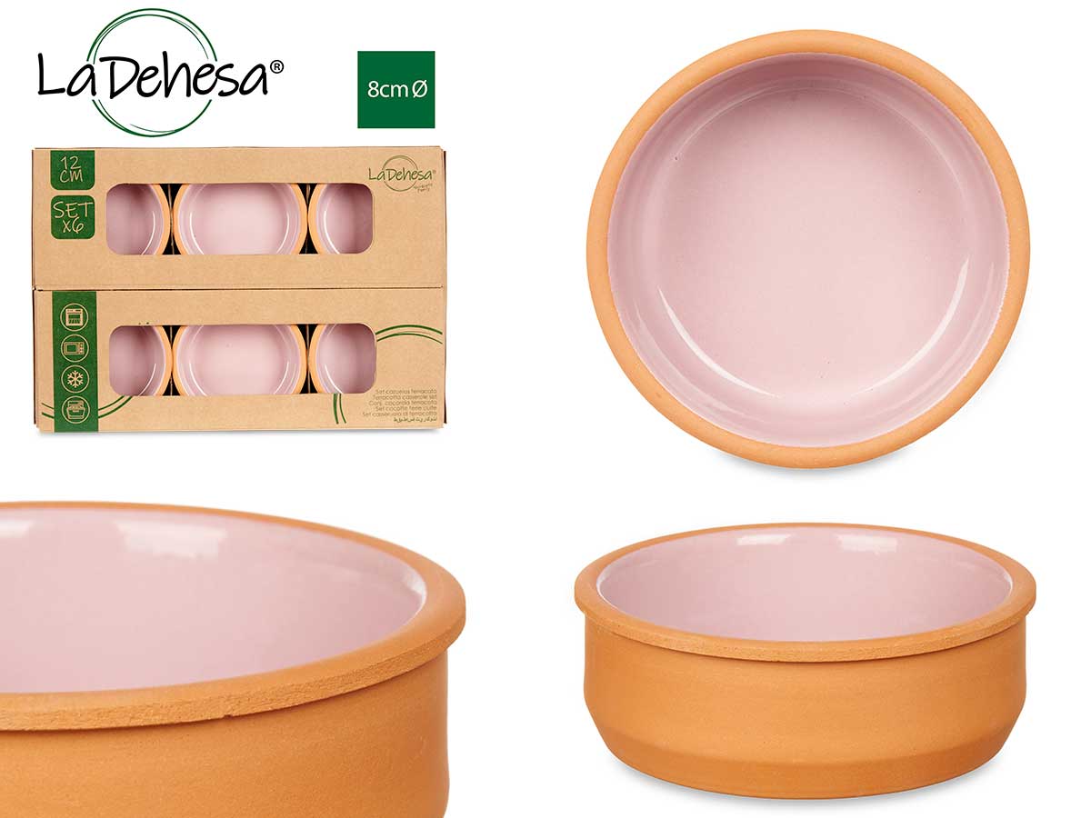 Set 6 12cm Pink Clay Casseroles