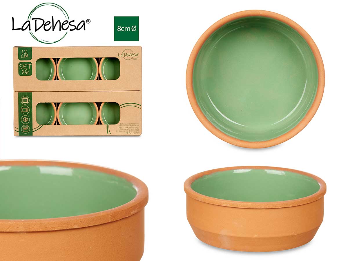 Set 6 12cm Green Coloured Clay Casseroles