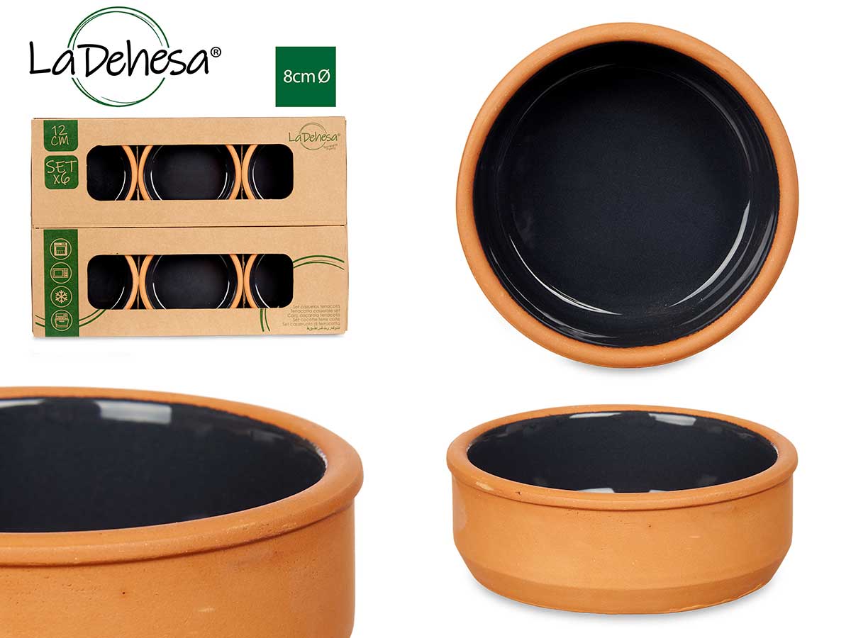 Set 6 12cm Black Clay Casseroles