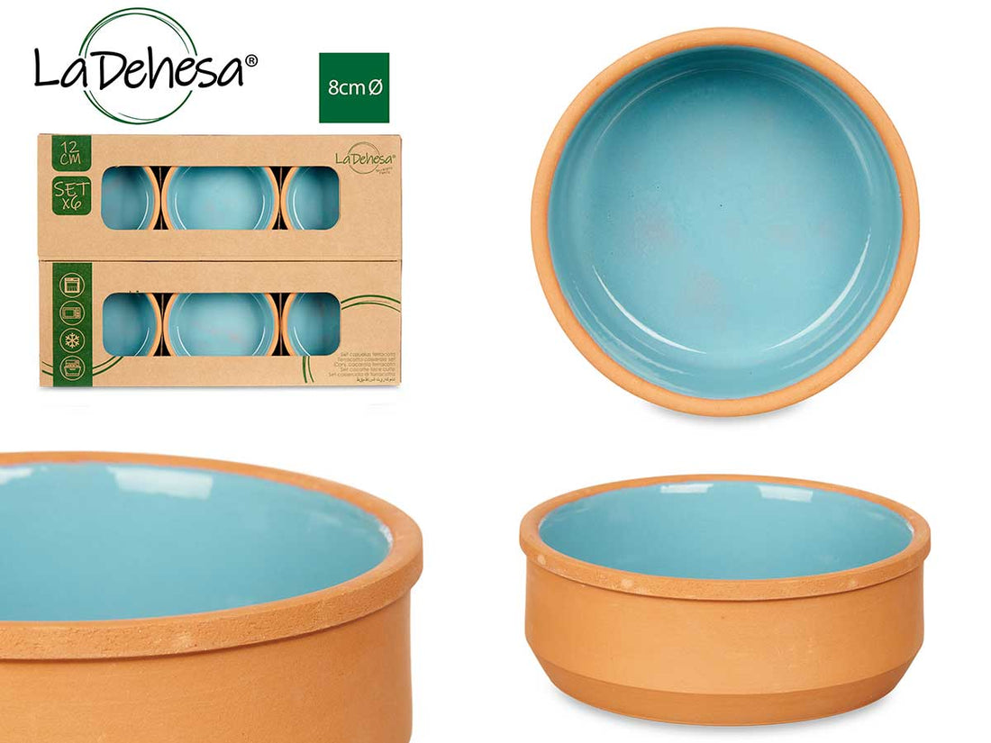 Set 6 12cm Blue Coloured Clay Casseroles