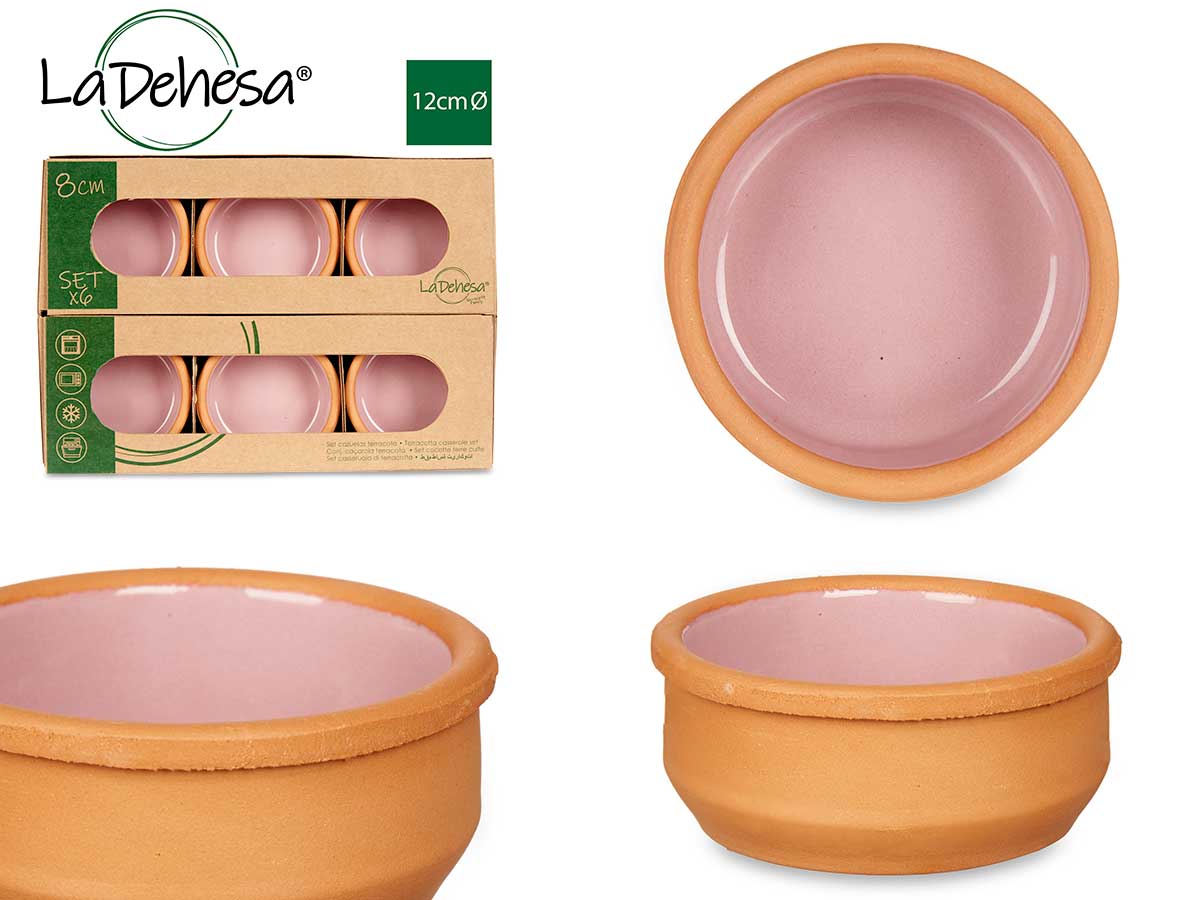 Set 6 8cm Pink Clay Casseroles