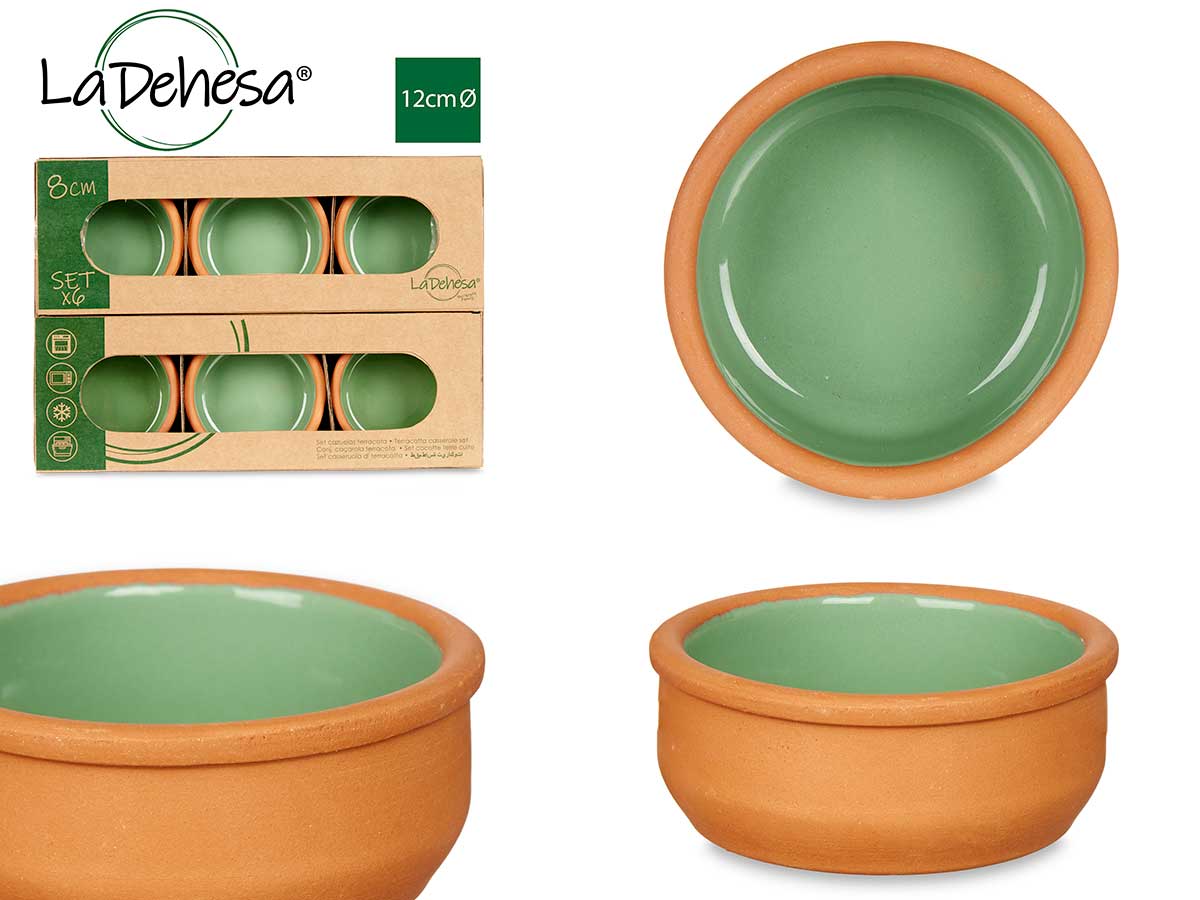 Set 6 8cm Green Coloured Clay Casseroles