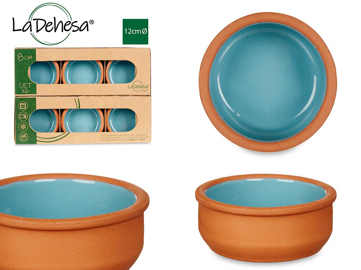 Set 6 8cm Blue Coloured Clay Casseroles