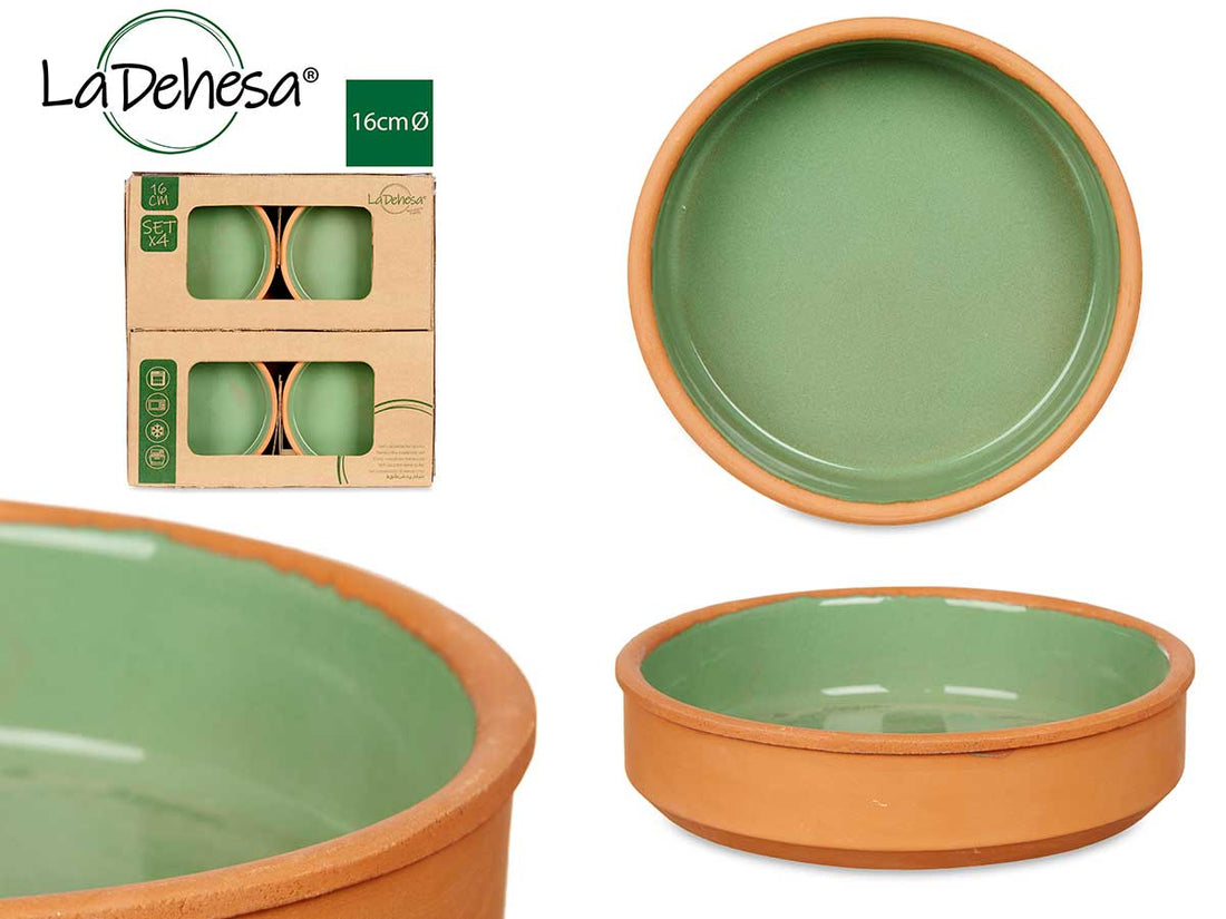 Set 6 16cm Green Coloured Clay Casseroles