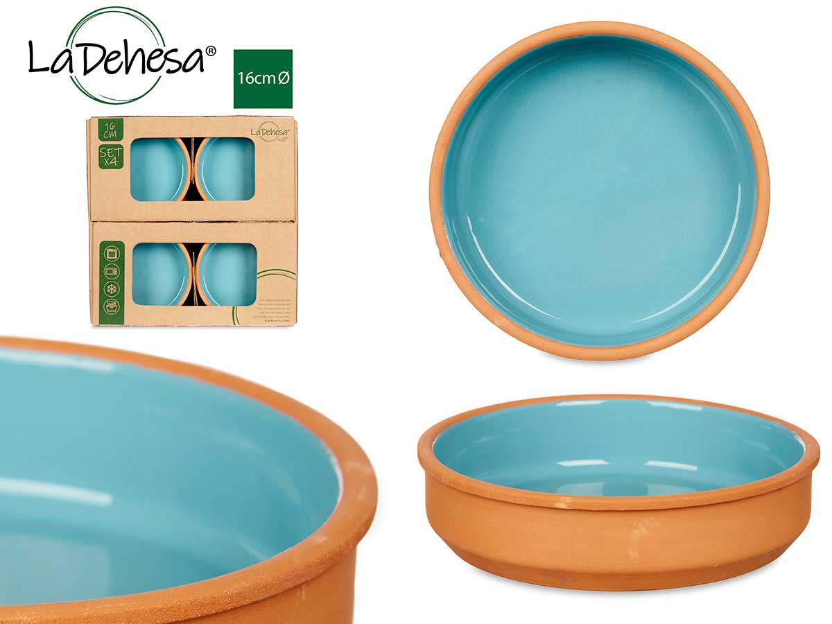 Set 6 16cm Blue Coloured Clay Casseroles