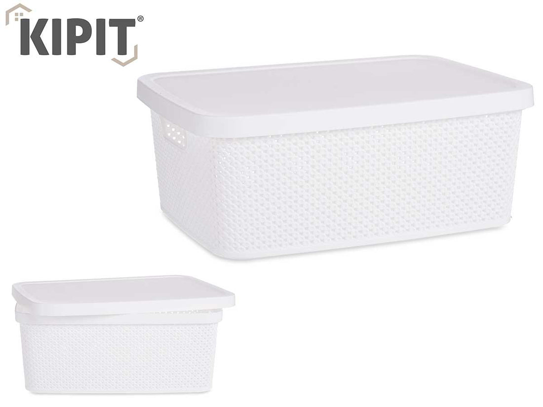 Plastic Organiser Box W Lid White 13L