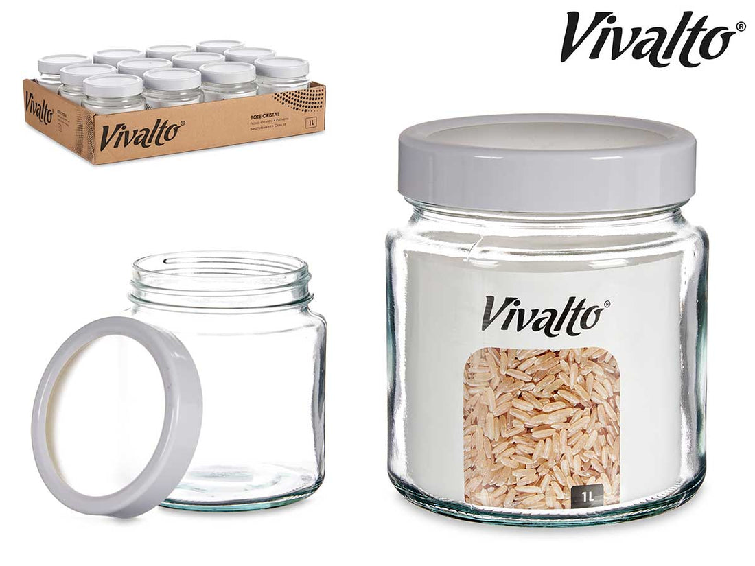 Transparent Glass Jar White Lid 1L