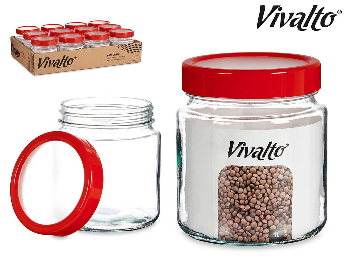 Transparent Glass Jar Red Lid 1L