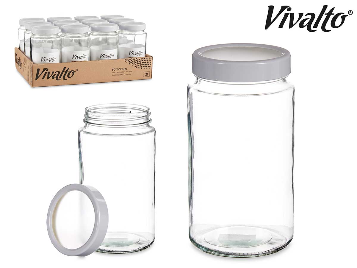 Transparent Glass Jar White Lid 2L