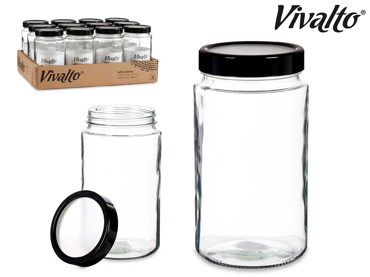 Transparent Glass Jar Black Lid 2L