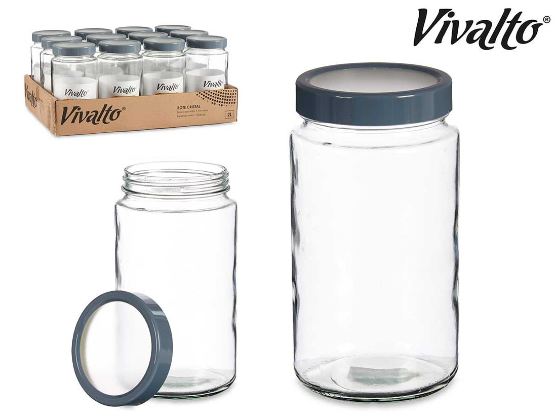 Transparent Glass Jar Grey Lid 2L