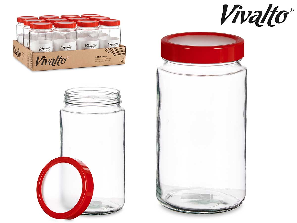 Transparent Glass Jar Red Lid 2L