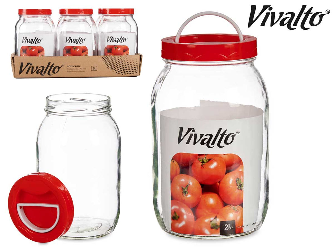 Glass Jar With Red Lid And Handle 2L