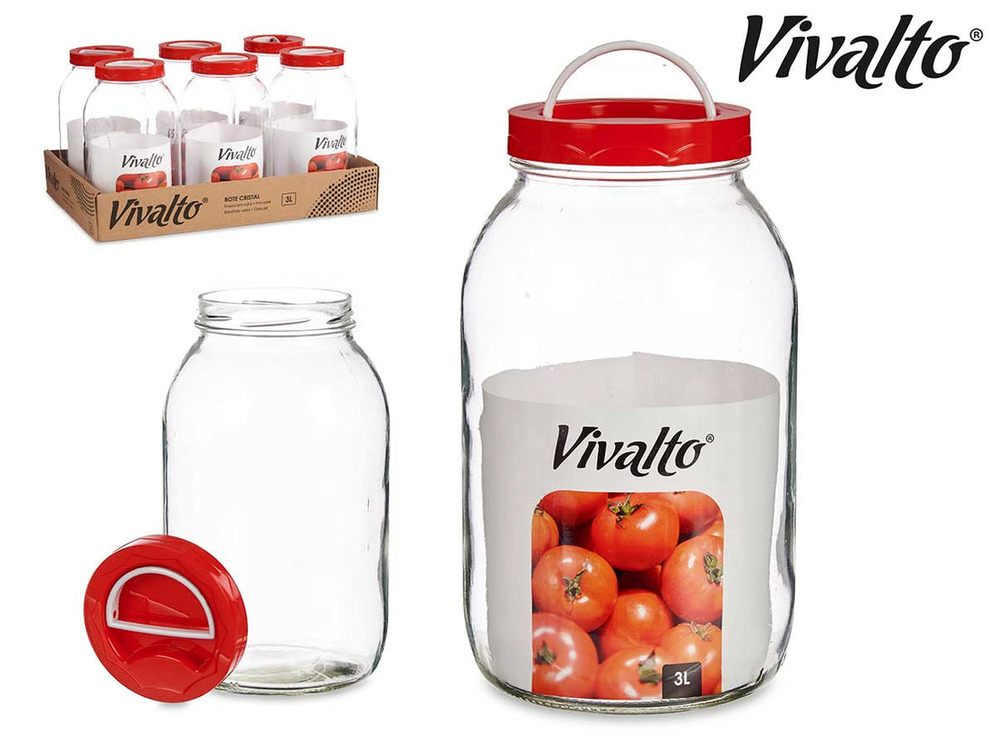 Glass Jar With Red Lid And Handle 3L