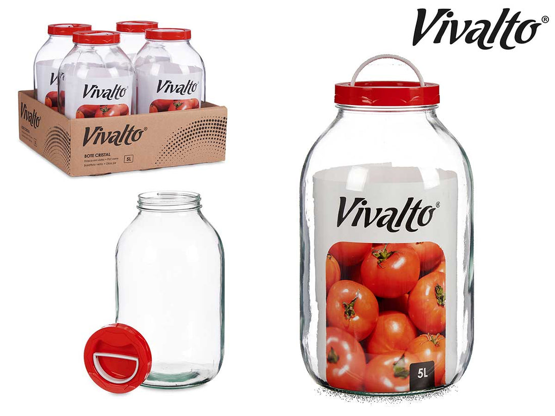 Glass Jar With Red Lid And Handle 5L