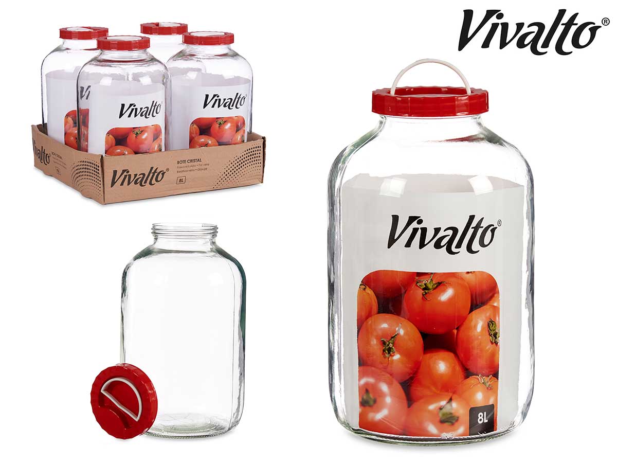 Glass Jar With Red Lid And Handle 8L