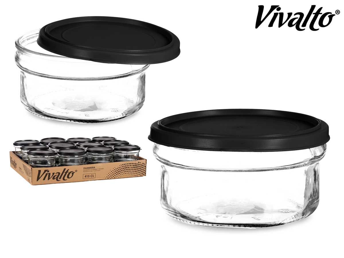 Black Round Glass Lunch Box 415 ml