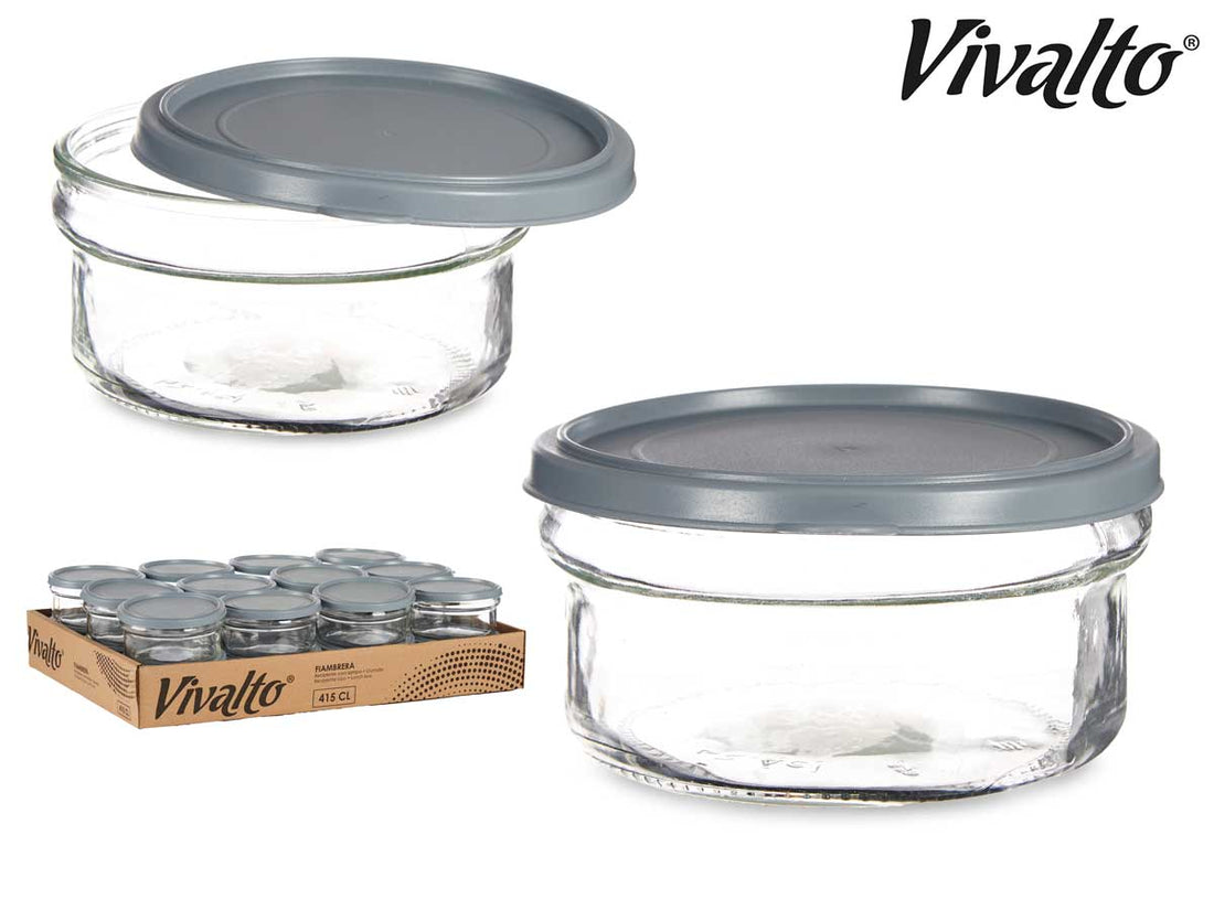 Grey Round Glass Lunch Box 415 ml